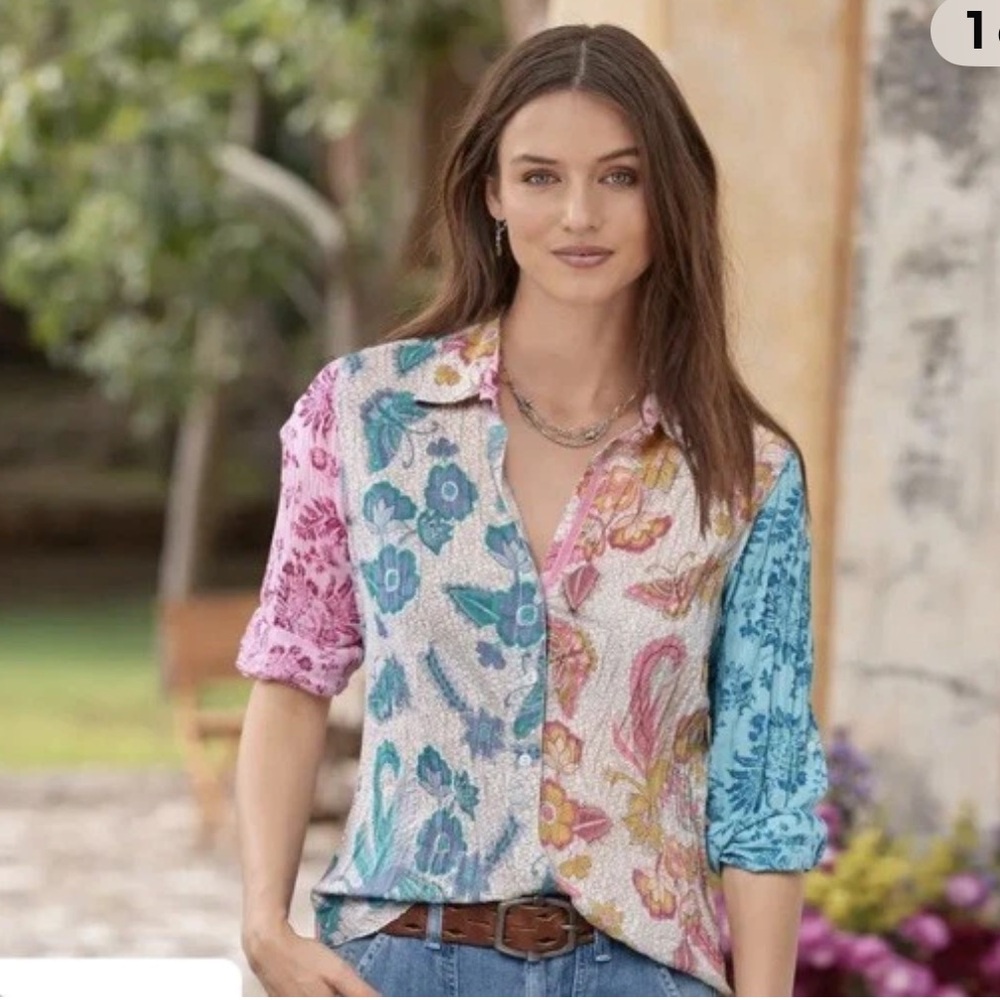 Cino flying peacock Sundance boho button down shirt Lagenlook